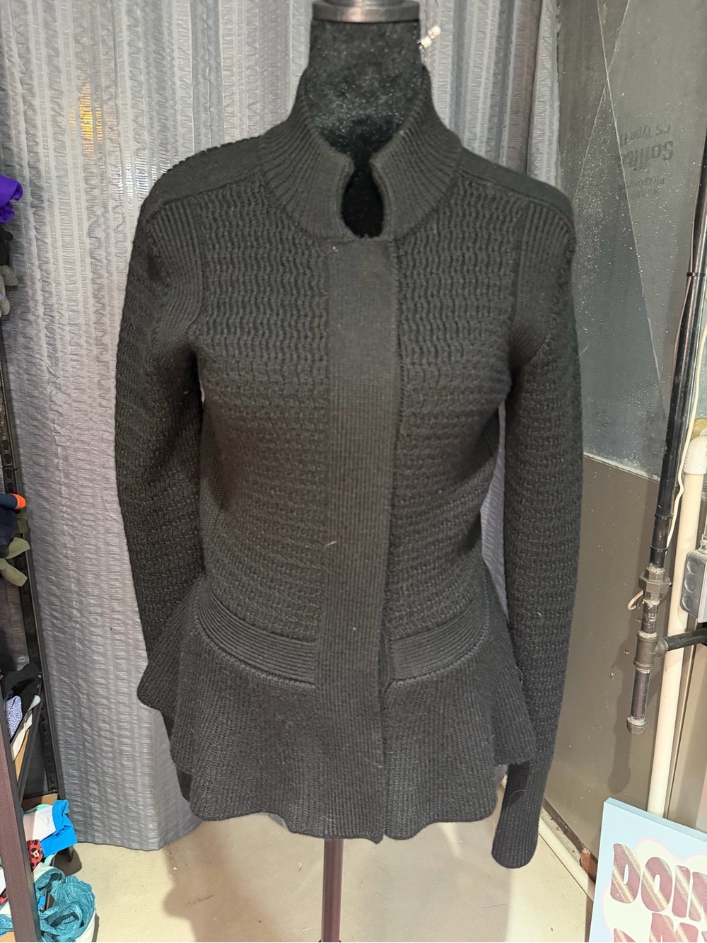 Ann Taylor Black Knit Peplum Cardigan